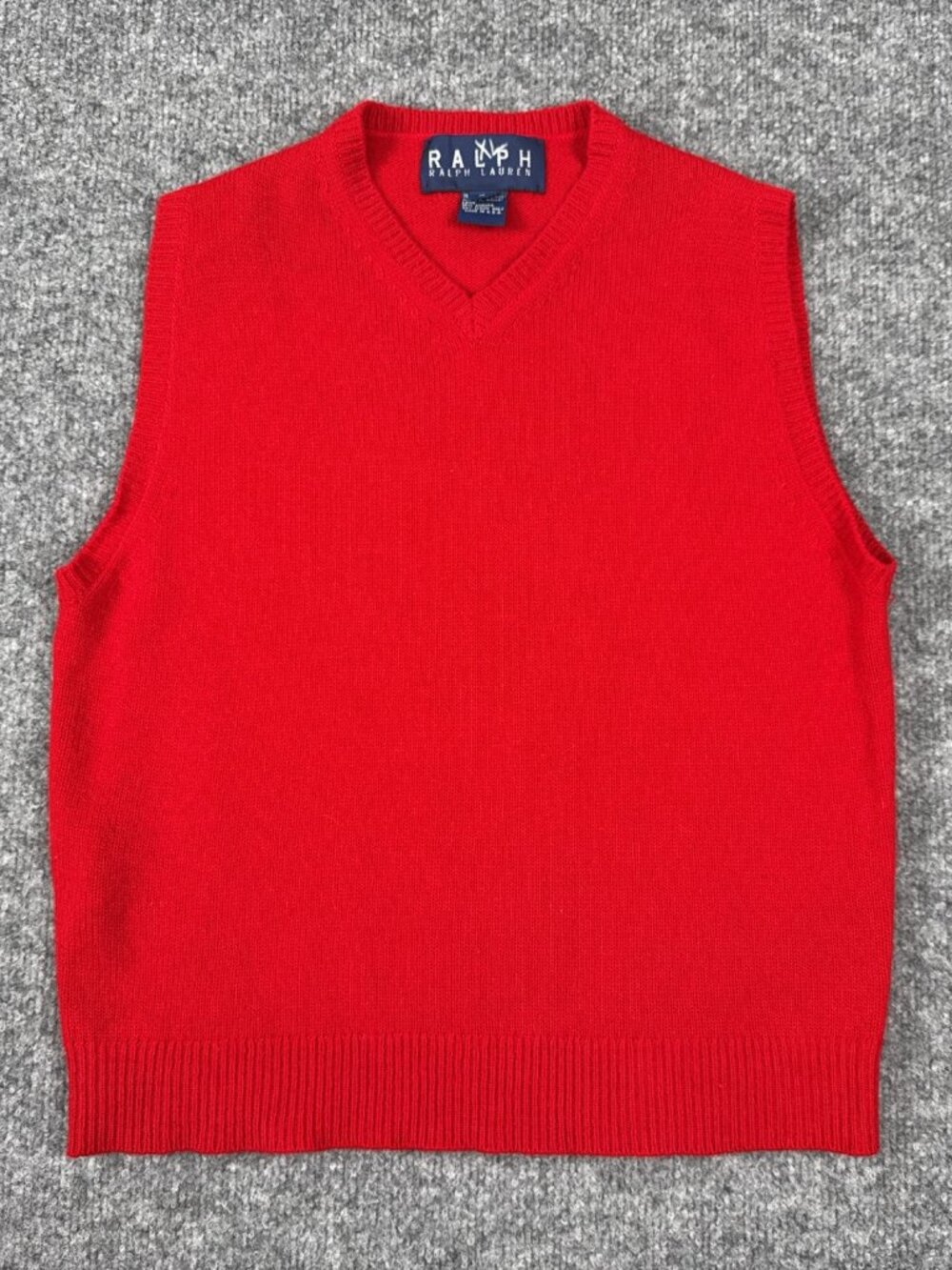 Ralph Lauren Wool Angora Sweater Vest L Red V-Neck Knit Made in USA 90s
